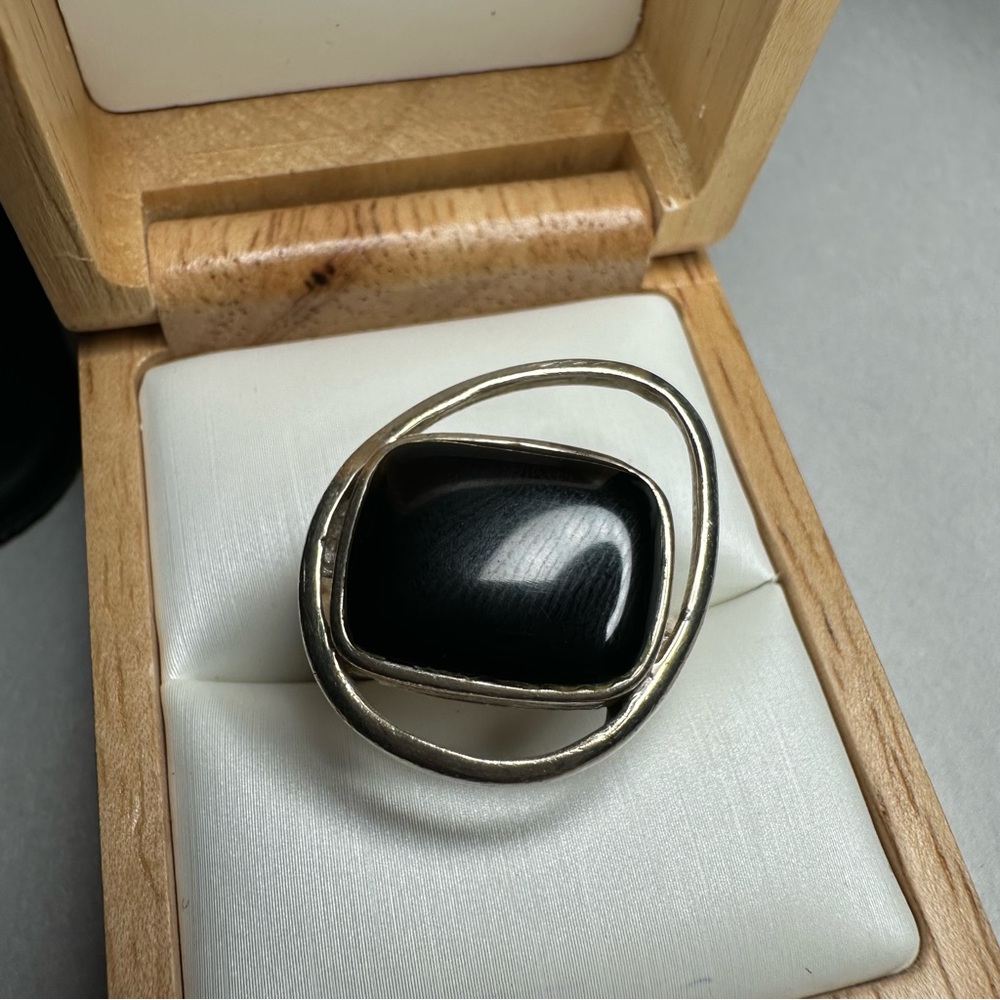 Sterling Silver Black Stone Modernist Ring